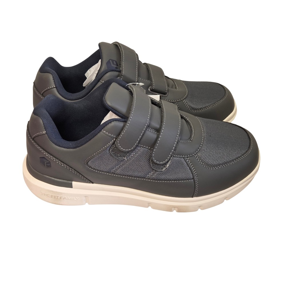 NWT FitVille Men's Dark Gray Hook and Loop Sneakers Size 14 eew
